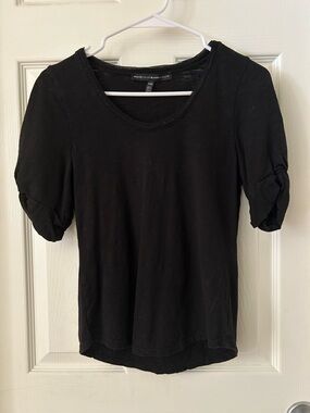 White House Black Market Black Short Puff Sleeve Scoop Neck Top